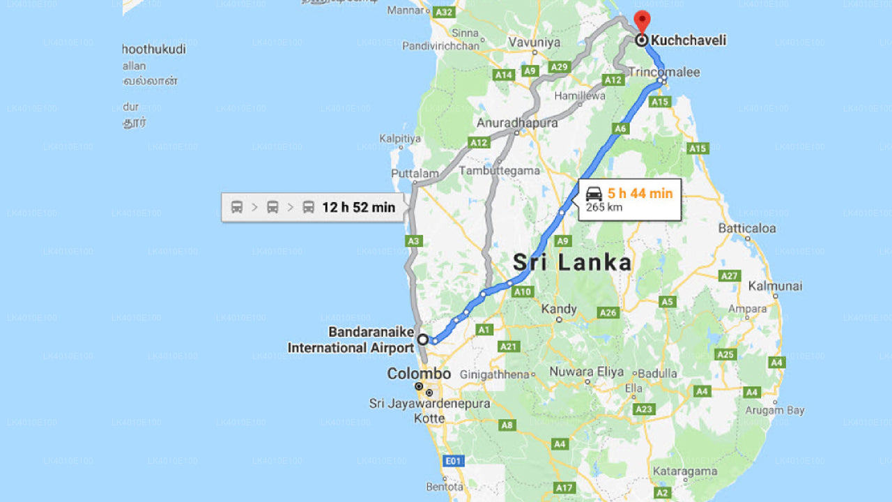 Kuchchaveli City to Colombo Airport (CMB) Private Transfer