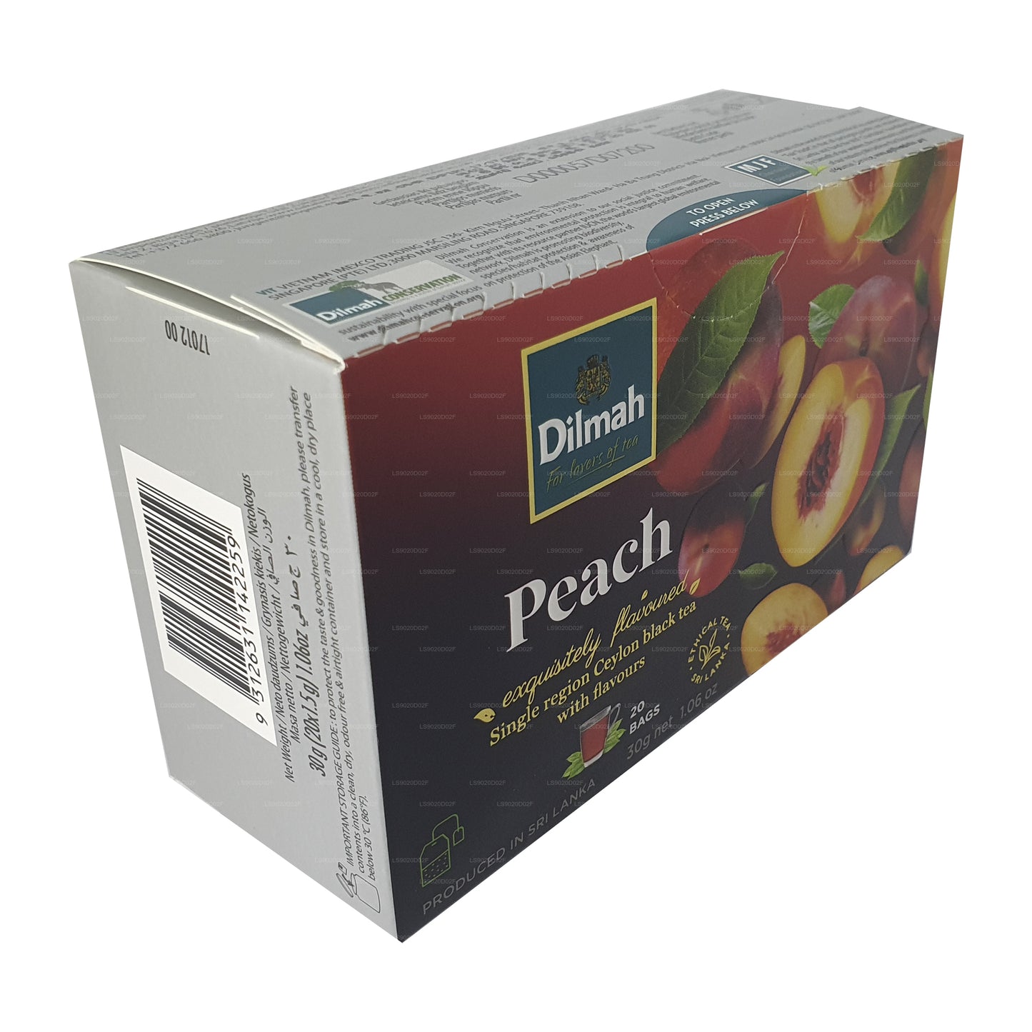 Dilmah Peach Flavored Ceylon Black Tea (30g) 20 Tea Bags