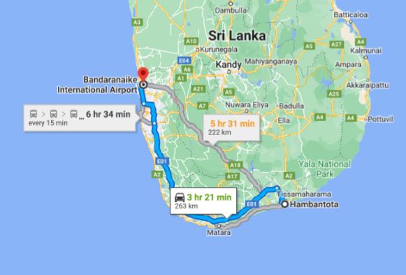 Hambantota City to Colombo Airport (CMB) Private Transfer