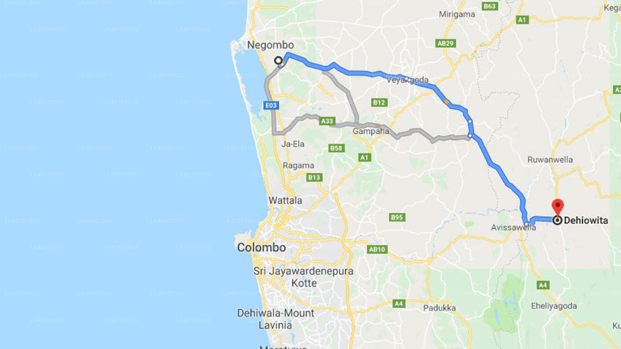 Colombo Airport (CMB) to Dehiowita City Private Transfer
