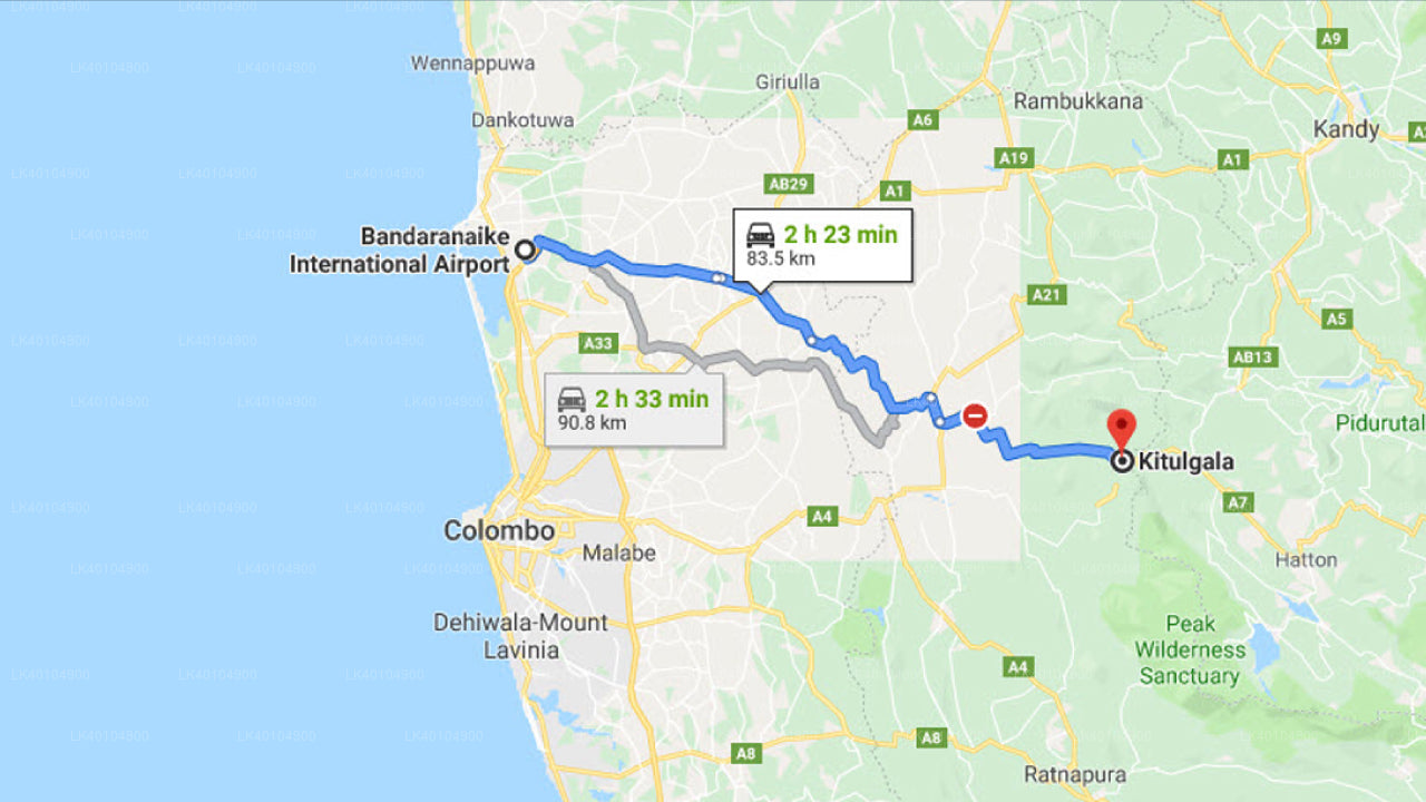 Colombo Airport (CMB) to Kitulgala City Private Transfer