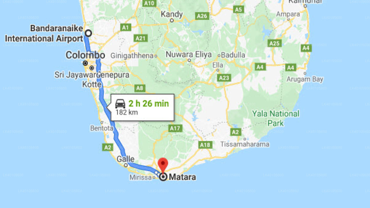Colombo Airport (CMB) to Matara City Private Transfer