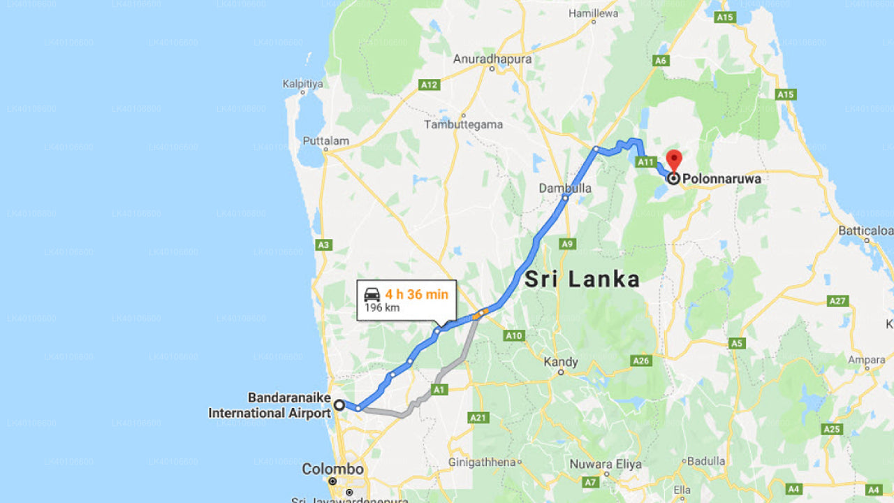 Colombo Airport (CMB) to Polonnaruwa City Private Transfer