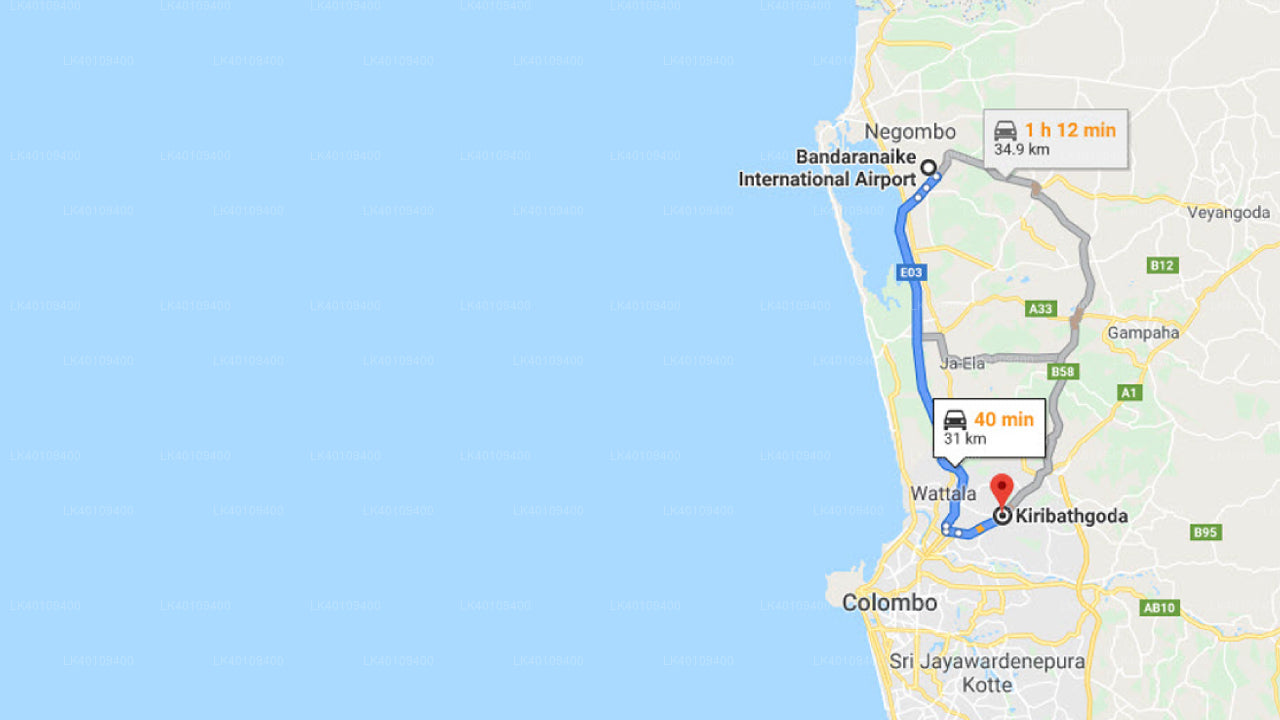 Colombo Airport (CMB) to Kiribathgoda City Private Transfer