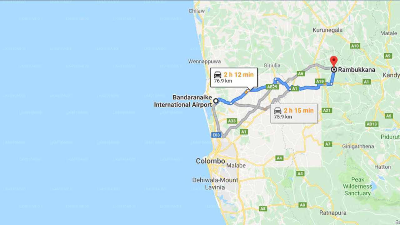 Colombo Airport (CMB) to Rambukkana City Private Transfer