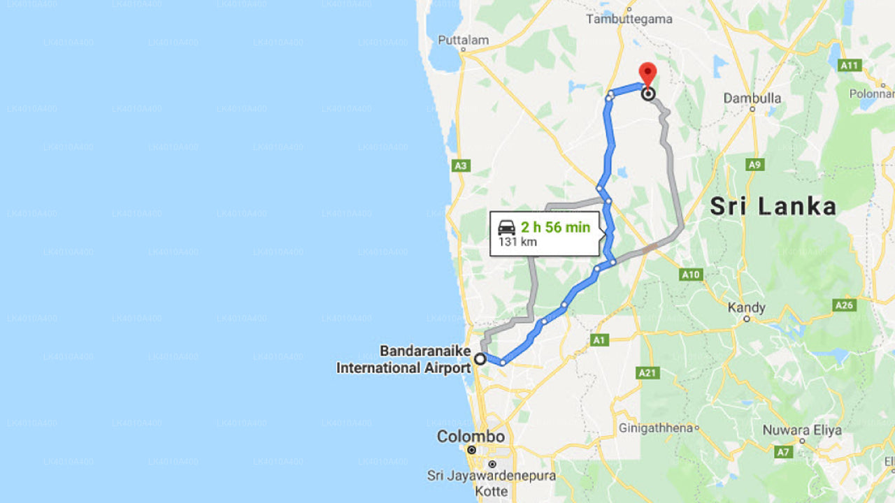 Colombo Airport (CMB) to Embogama City Private Transfer