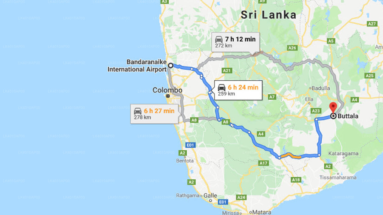 Colombo Airport (CMB) to Buttala City Private Transfer