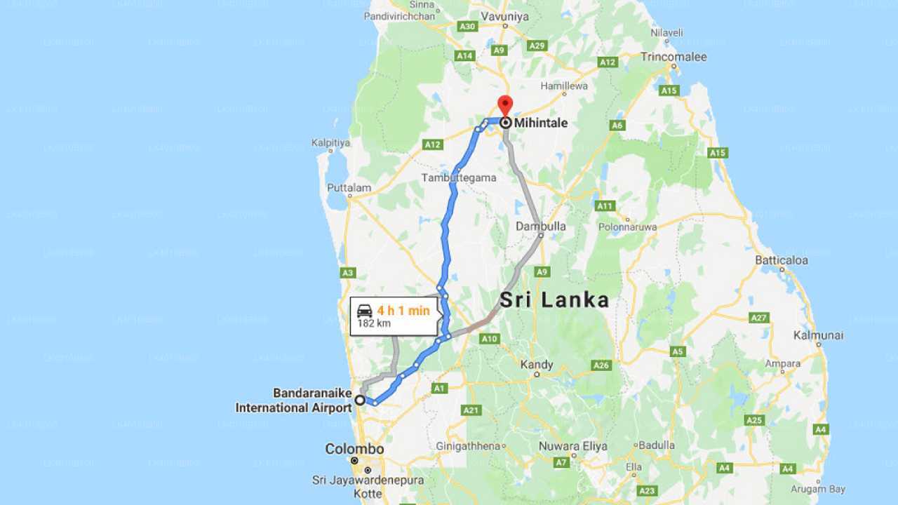 Colombo Airport (CMB) to Mihintale City Private Transfer