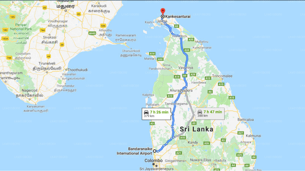 Colombo Airport (CMB) to Kankesanturai City Private Transfer