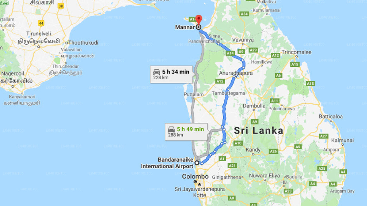 Colombo Airport (CMB) to Mannar City Private Transfer