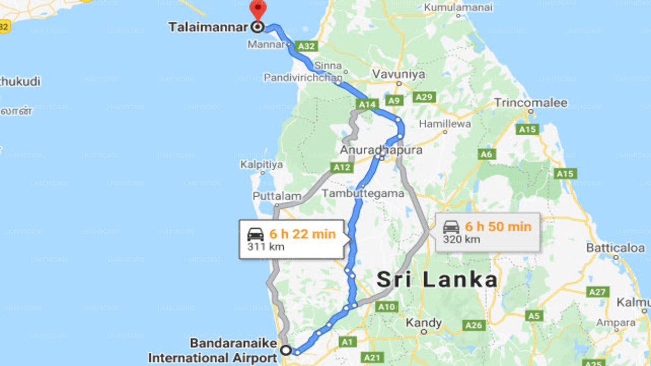 Colombo Airport (CMB) to Talaimannar City Private Transfer