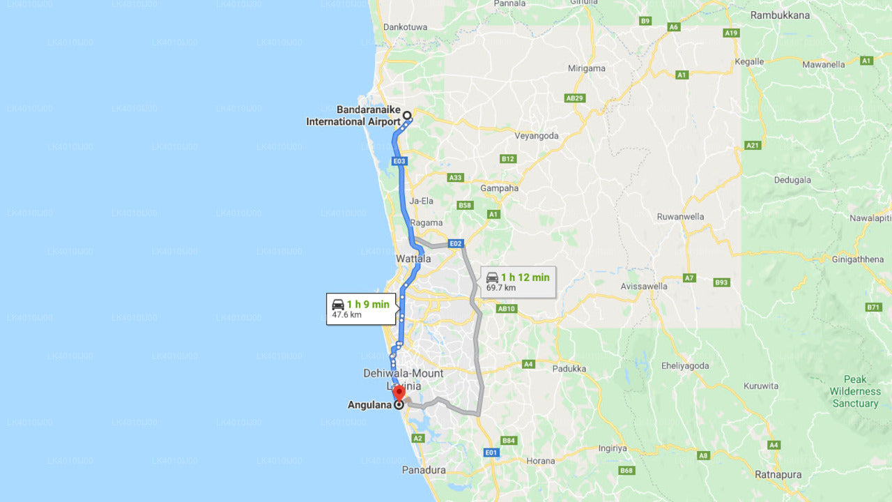 Colombo Airport (CMB) to Angulana City Private Transfer
