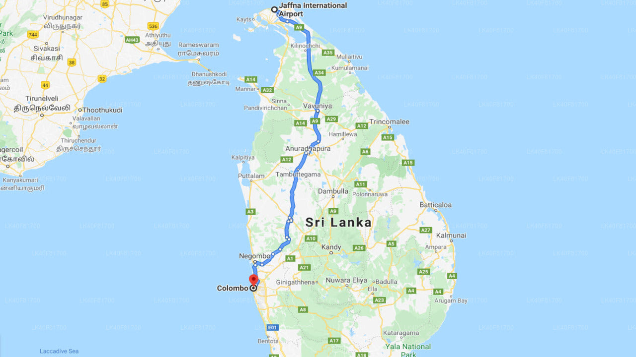 Jaffna Airport (JAF) to Colombo City Private Transfer