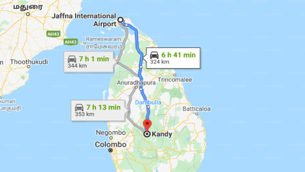 Jaffna Airport (JAF) to Kandy City Private Transfer