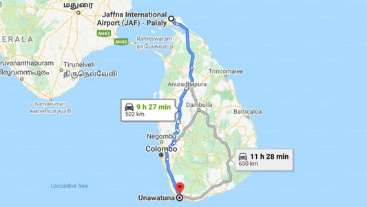 Jaffna (JAF) Airport to Unawatuna City Private Transfer