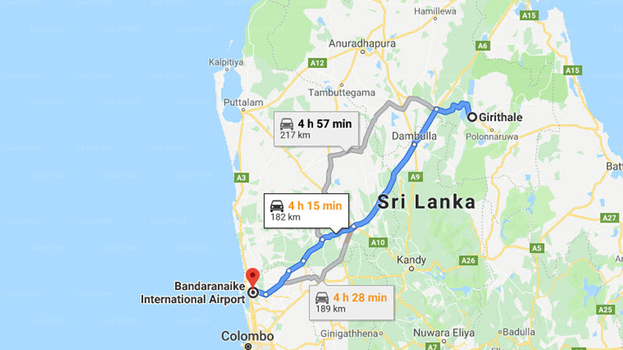 Giritale City to Colombo Airport (CMB) Private Transfer