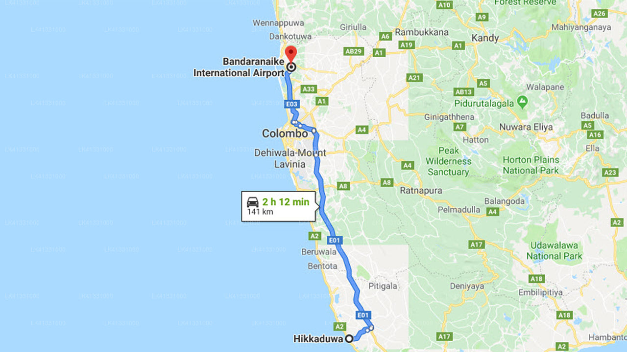 Hikkaduwa City to Colombo Airport (CMB) Private Transfer