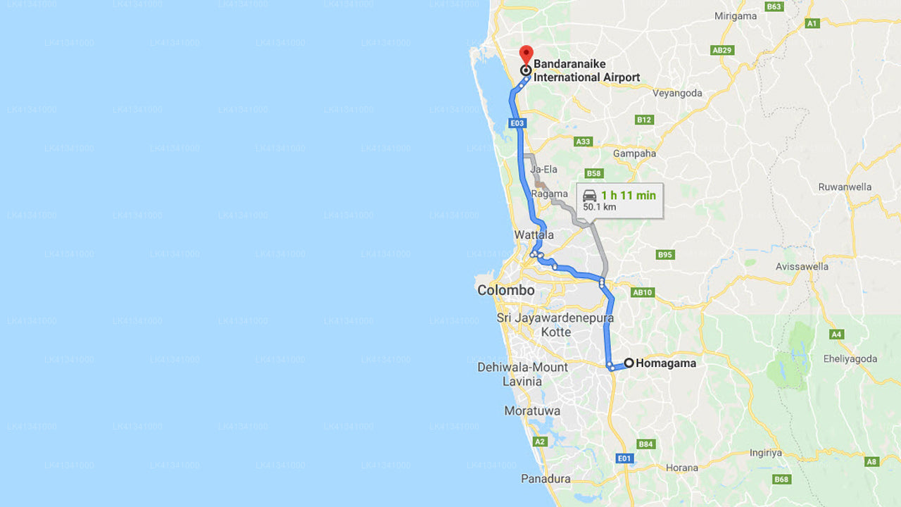 Homagama City to Colombo Airport (CMB) Private Transfer