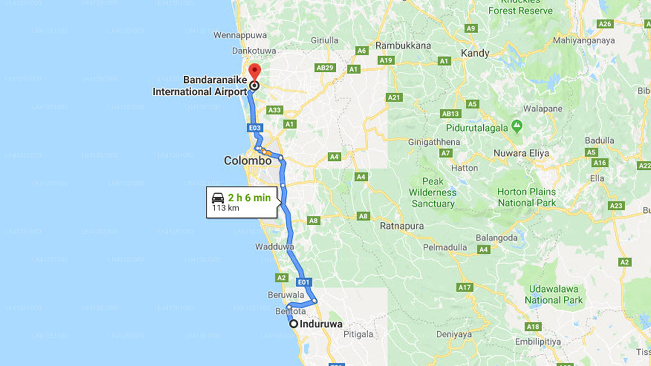 Induruwa City to Colombo Airport (CMB) Private Transfer