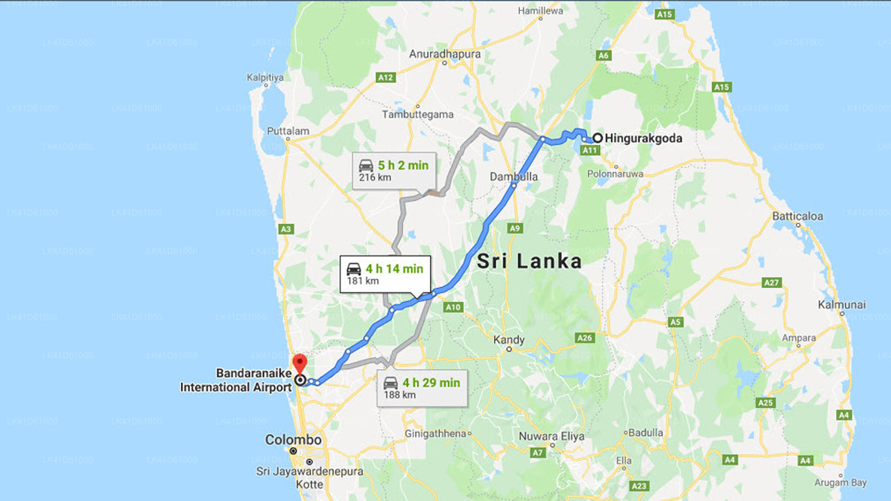 Hingurakgoda City to Colombo Airport (CMB) Private Transfer