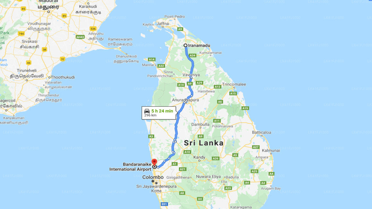 Iranamadu City to Colombo Airport (CMB) Private Transfer