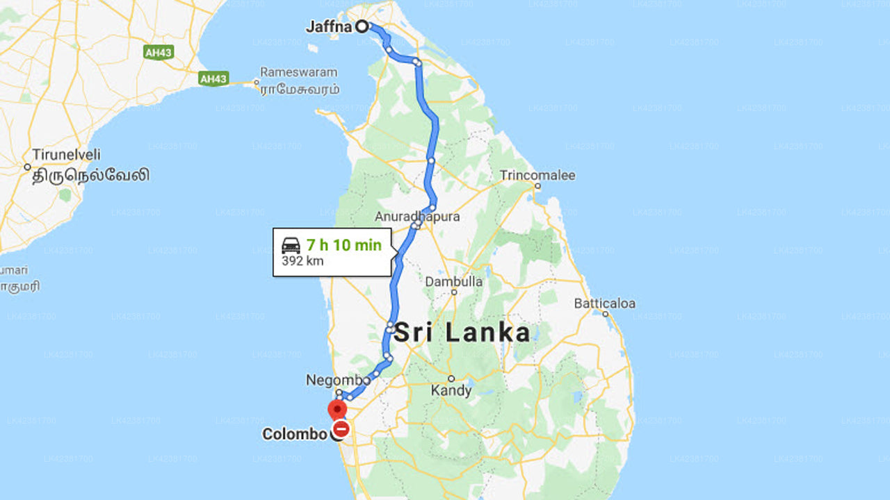 Jaffna City to Colombo City Private Transfer