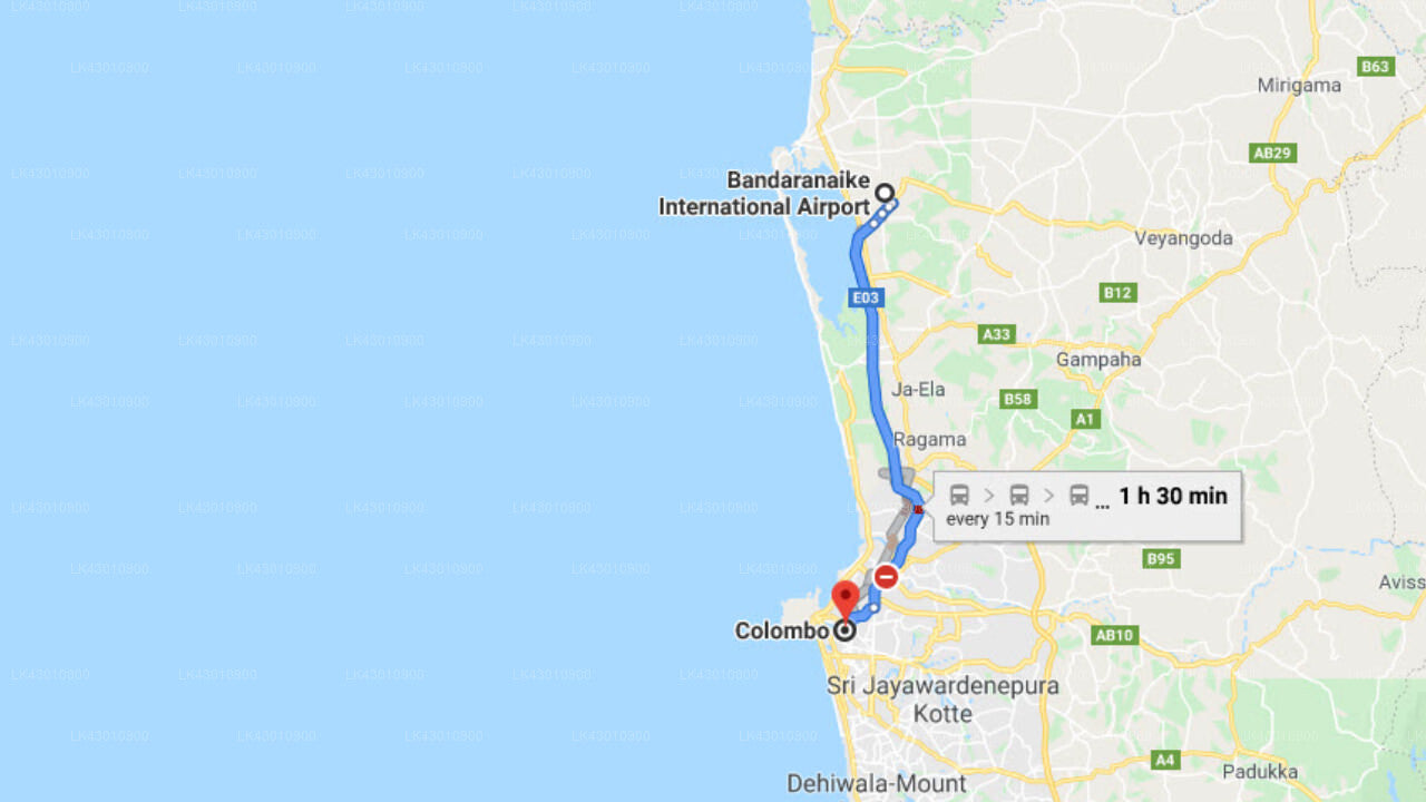 Transfer between Colombo Airport (CMB) and Grand Oriental Hotel, Colombo