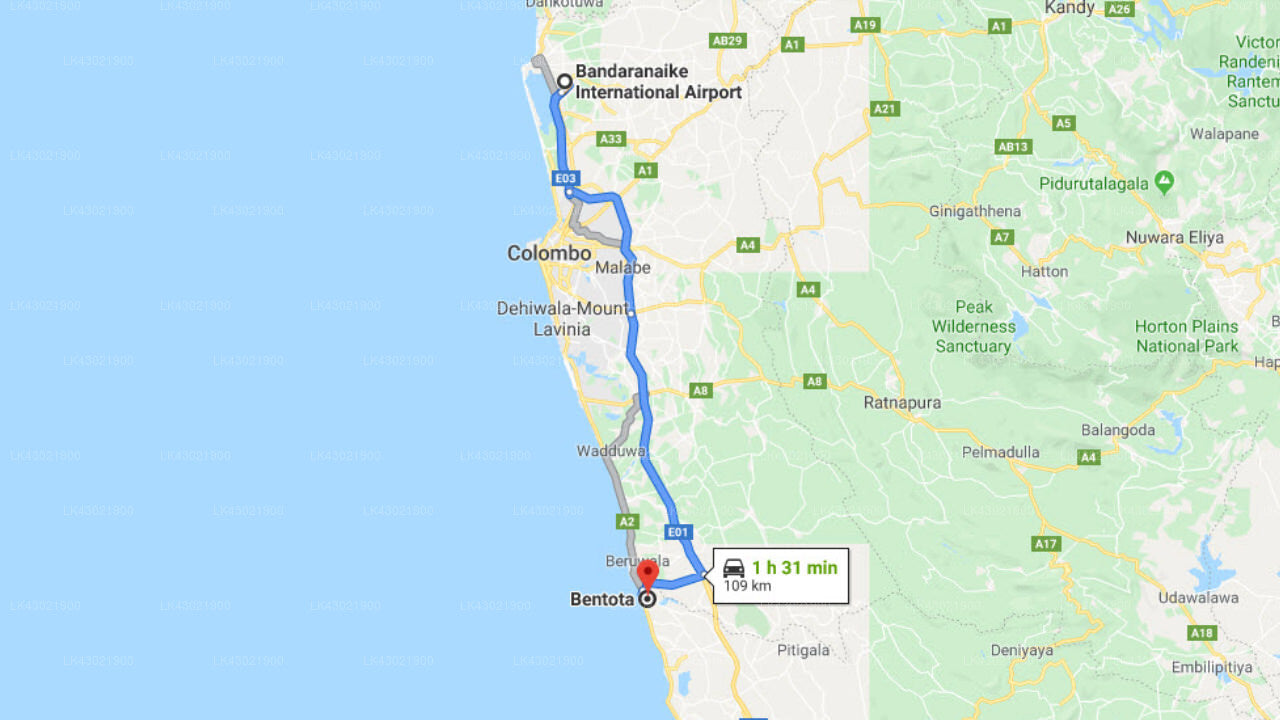 Transfer between Colombo Airport (CMB) and Club Bentota, Bentota