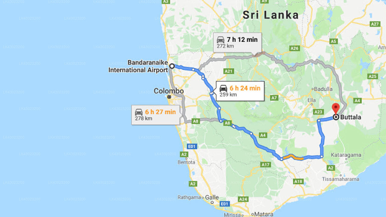 Transfer between Colombo Airport (CMB) and Galapita Sanctuary, Buttala