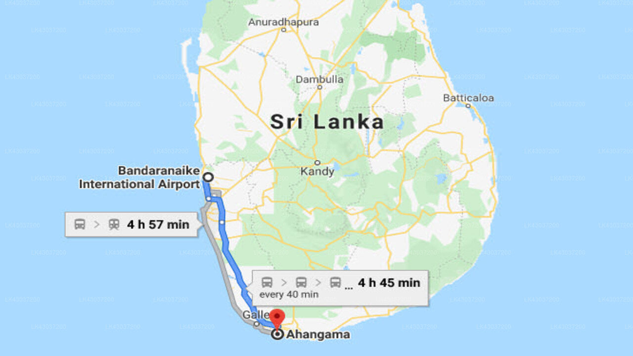 Transfer between Colombo Airport (CMB) and Kabalana Boutique Hotel, Ahangama