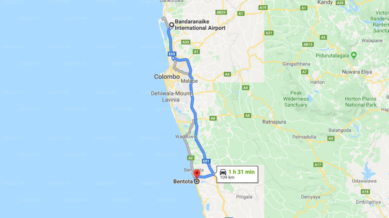 Transfer between Colombo Airport (CMB) and Oasey Beach Hotel, Bentota