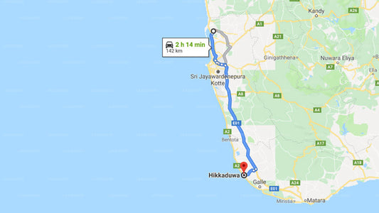 Transfer between Colombo Airport (CMB) and Tropical Beach House, Hikkaduwa