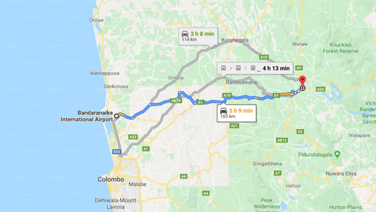 Transfer between Colombo Airport (CMB) and Oruthota Chalets, Kandy