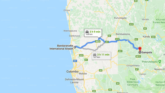 Transfer between Colombo Airport (CMB) and Ellerton Bungalow, Gampola