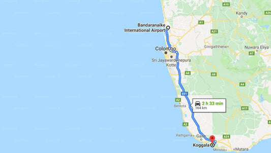 Transfer between Colombo Airport (CMB) and Pooja Kanda, Koggala