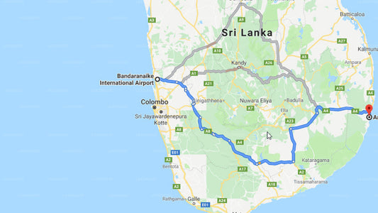 Transfer between Colombo Airport (CMB) and The Danish Villa, Arugam Bay