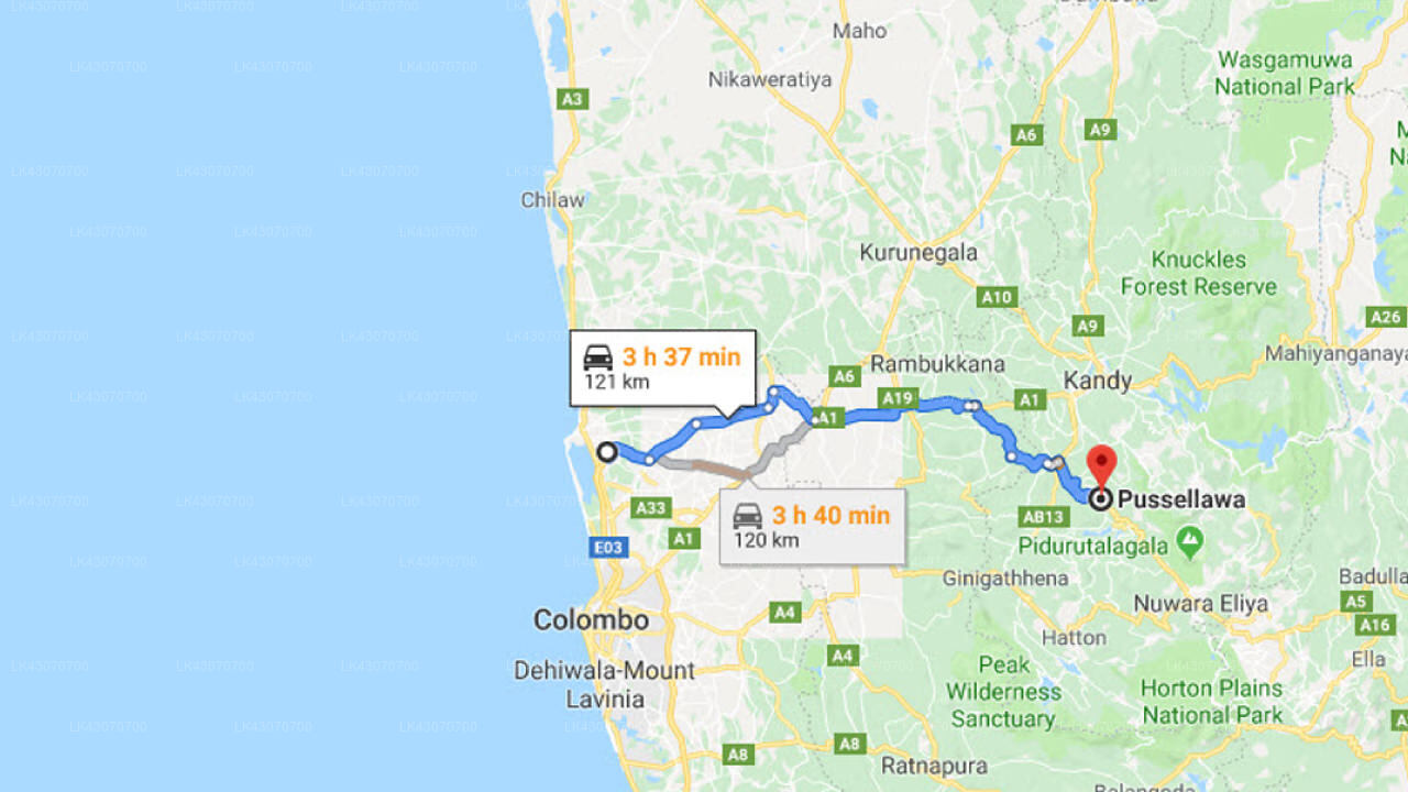 Transfer between Colombo Airport (CMB) and Hermingford, Pussellawa