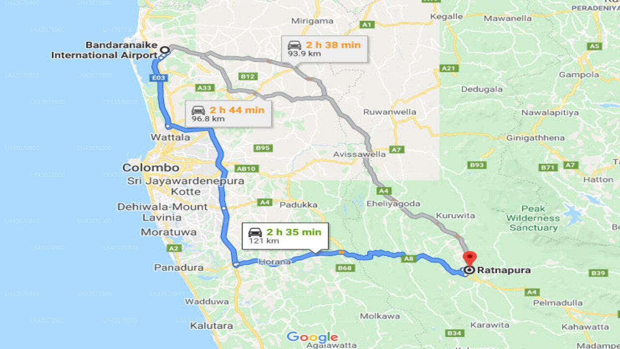 Transfer between Colombo Airport (CMB) and The Blue Magpie Lodge, Ratnapura