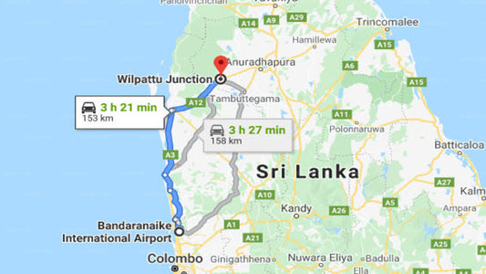 Transfer between Colombo Airport (CMB) and Governors Camp Bungalow, Wilpattu
