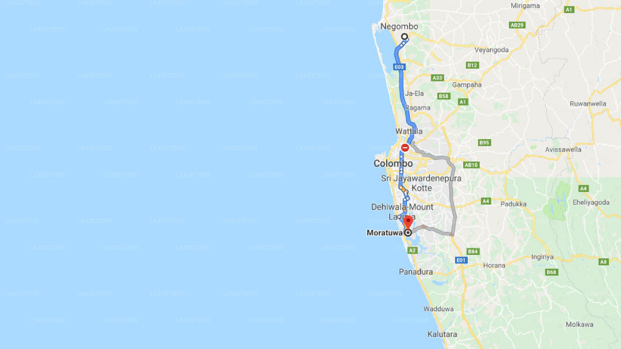 Transfer between Colombo Airport (CMB) and Governors Villa Bolgoda, Moratuwa