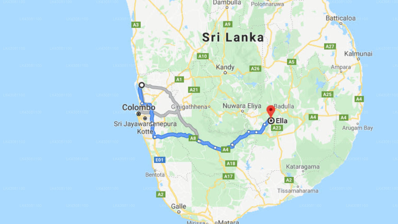 Transfer between Colombo Airport (CMB) and Sunnyside Holiday Bungalow, Ella