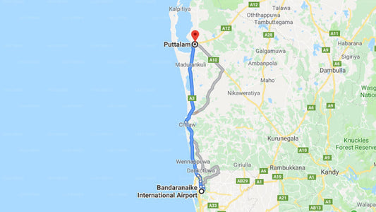 Transfer between Colombo Airport (CMB) and Chilaw Rest House, Puttalam