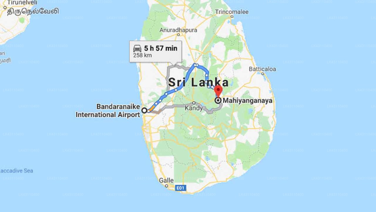 Transfer between Colombo Airport (CMB) and Hemara Mahaweli Resort, Mahiyanganaya
