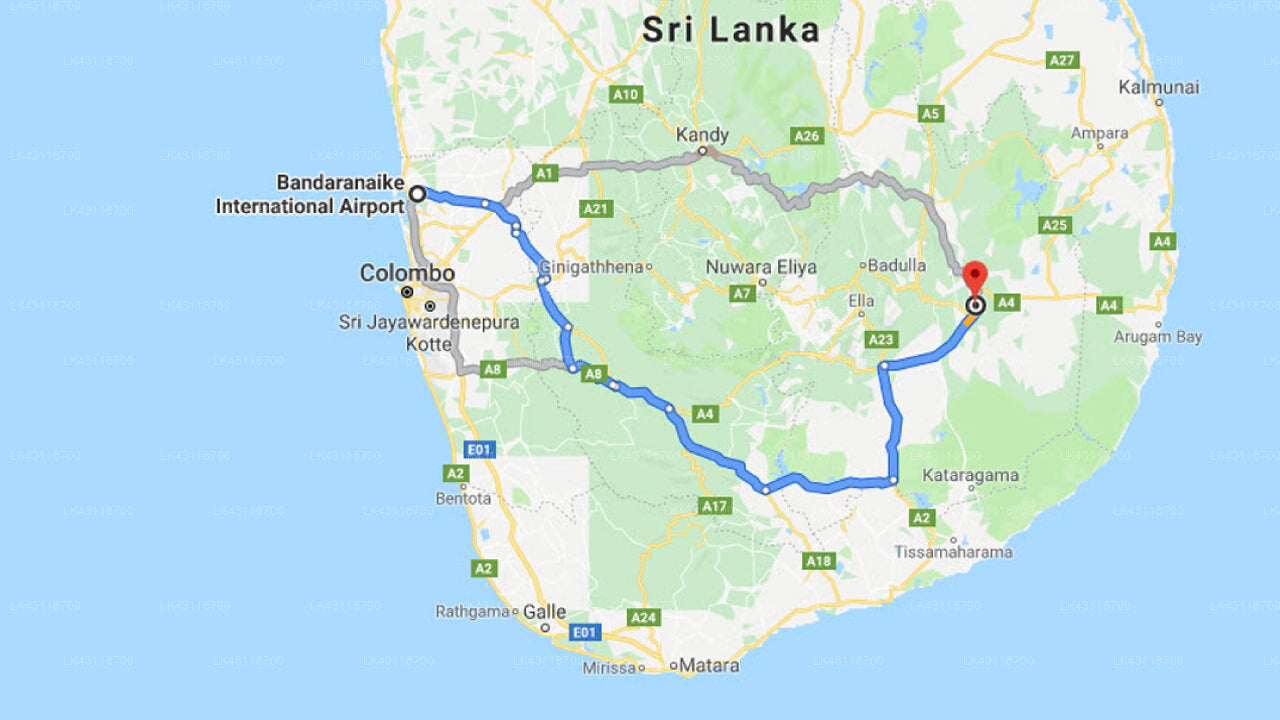 Transfer between Colombo Airport (CMB) and Victory Inn, Moneragala