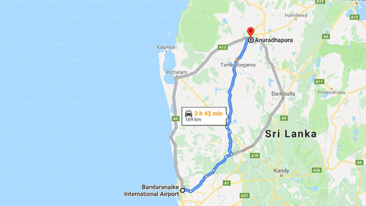 Transfer between Colombo Airport (CMB) and Hotel Shalini, Anuradhapura