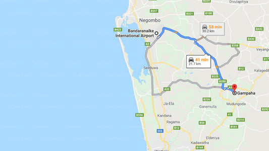 Transfer between Colombo Airport (CMB) and Otel Chalets, Gampaha