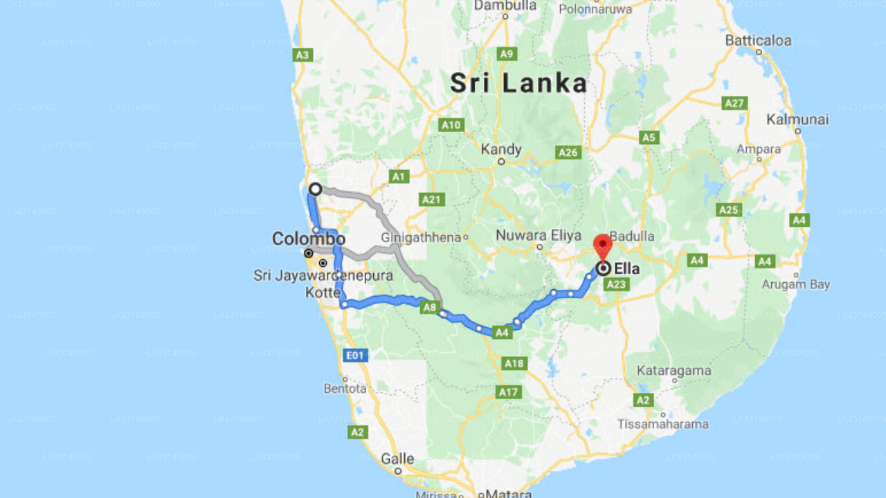 Transfer between Colombo Airport (CMB) and Ravana Heights, Ella