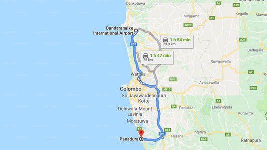 Transfer between Colombo Airport (CMB) and Imma Lake Resort, Panadura