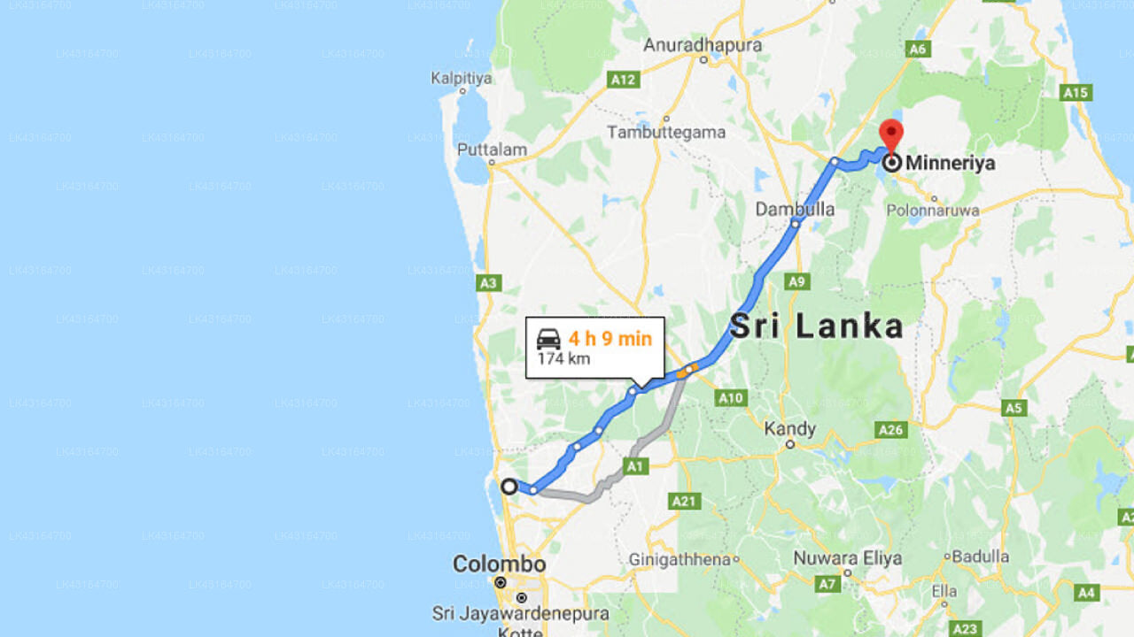 Transfer between Colombo Airport (CMB) and Mansion Safari, Minneriya