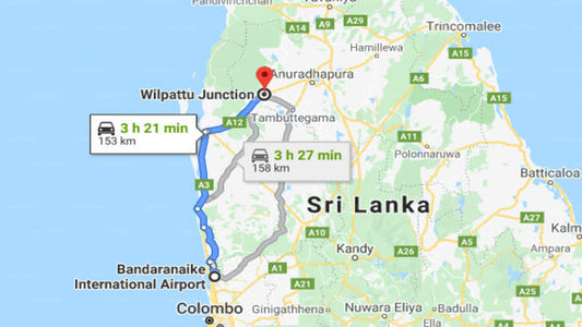Transfer between Colombo Airport (CMB) and Aanawila Bungalow, Wilpattu